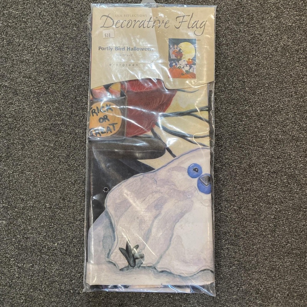 Evergreen PORTLY BIRD HALLOWEEN Decorative Flag‎ 29" X 43" PUMPKINS MOON NEW